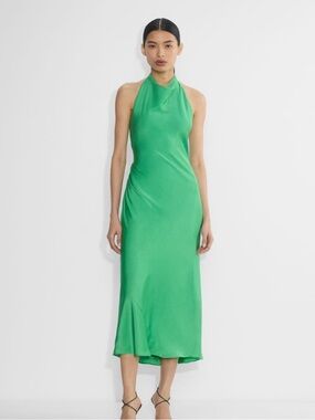 Aritzia Emerald Halter Satin Midi Dress audience dress